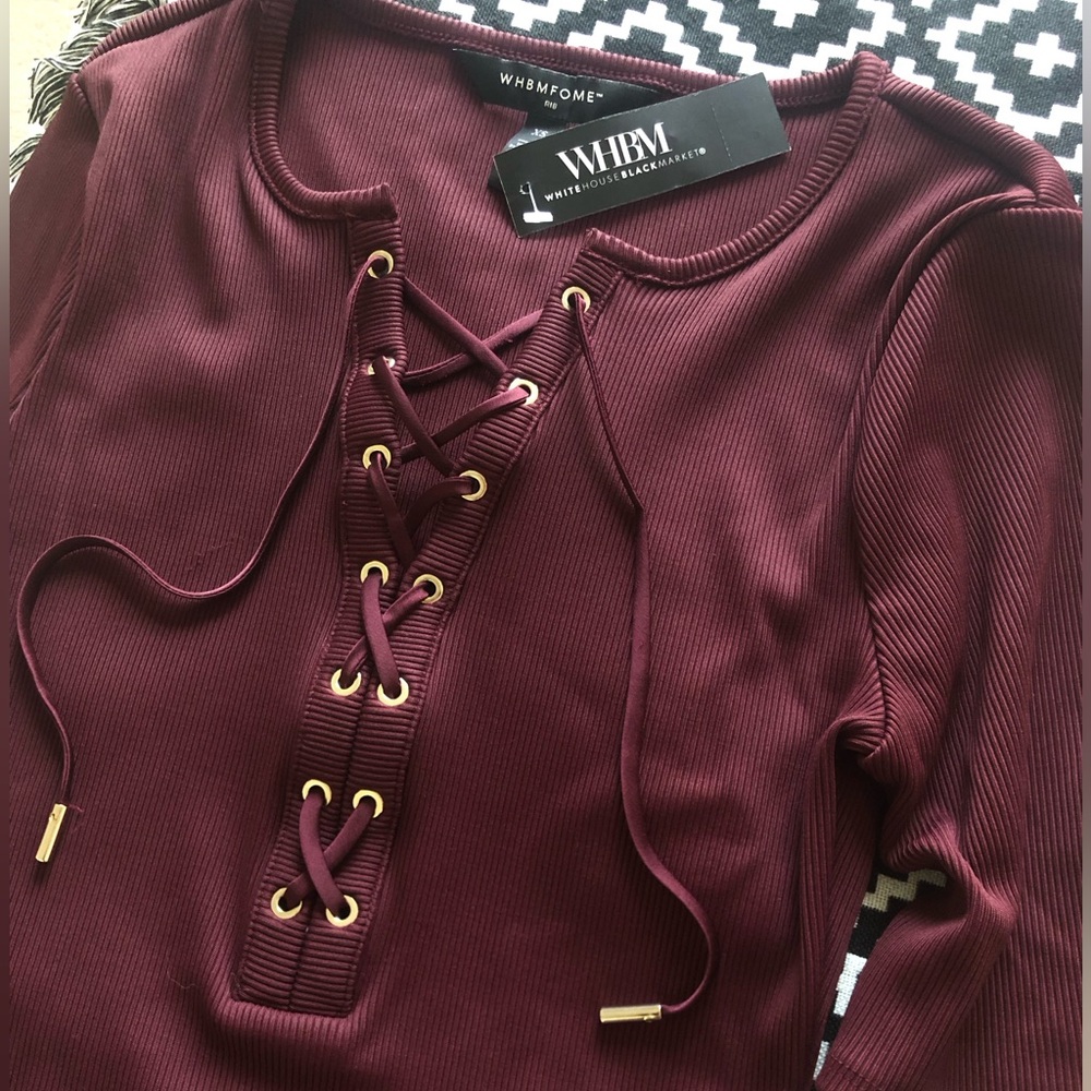 NWT WHBM® FORME Lace-Up Short Sleeve Top